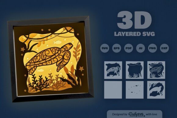 3D Mandala Sea Turtle 3D SVG for Other Crafts