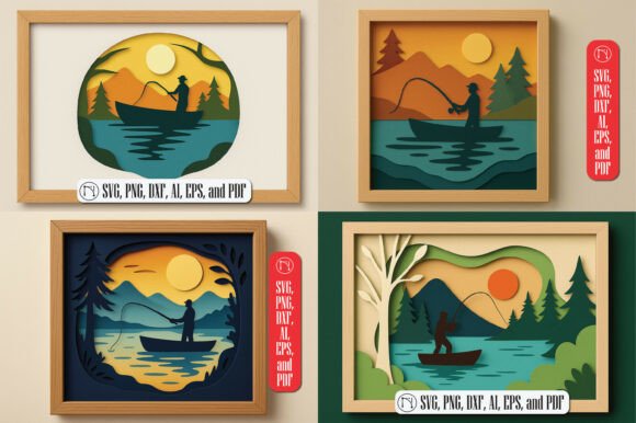 3D SVG Shadow Boxes: Fishing Scene Review