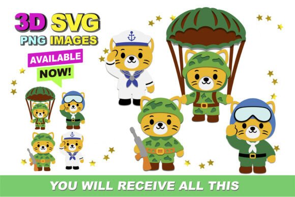 Army Cats 3D SVG and Clipart for Crafts