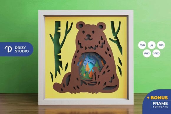 Bear 3D Layered Paper Cut: A 3D SVG for Shadow Boxes