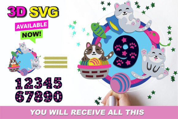 Cat Cake Topper 3D SVG for Laser Cutting