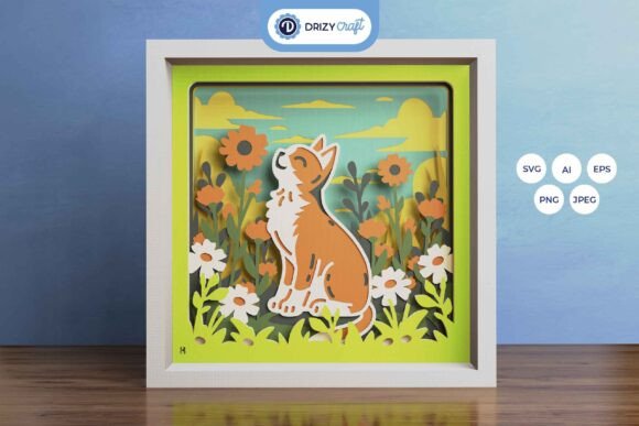 Cat Smelling Flower 3D SVG for Shadow Boxes