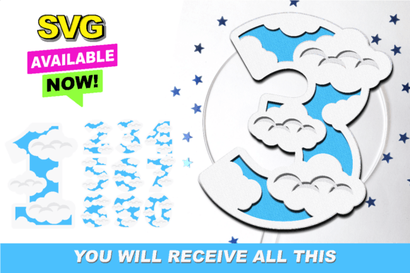 Clouds Numbers 3D SVG for Modern Shapes