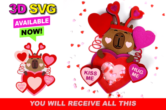 Cute Capybara 3D SVG Shapes for Valentine Crafts