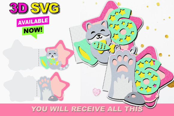 Cute Cat Card 3D SVG for Animal Lovers