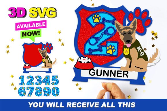 Cute Police Dog 3D SVG for Birthdays
