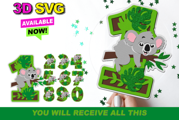 Koala Numbers 3D SVG: Modern Shapes for Branding