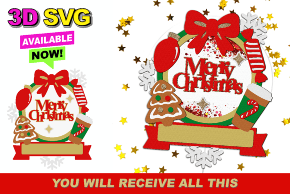 Merry Christmas Shaker Topper 3D SVG for Birthdays