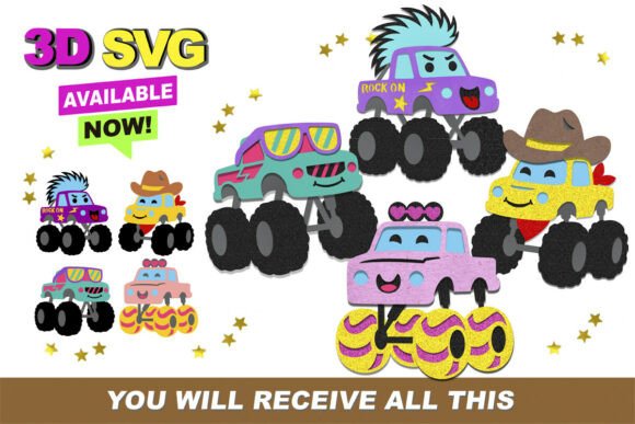Monster Truck 3D SVG: Bold Graphics for Crafts