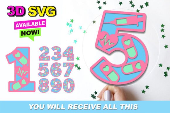Nurse Numbers 3D SVG for Birthdays