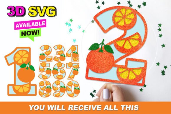Orange Fruit Numbers 3D SVG for Birthdays