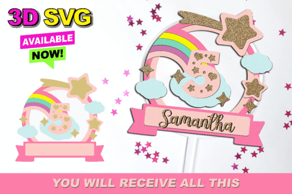 Rainbow Shaker Cake Topper 3D SVG for Birthdays