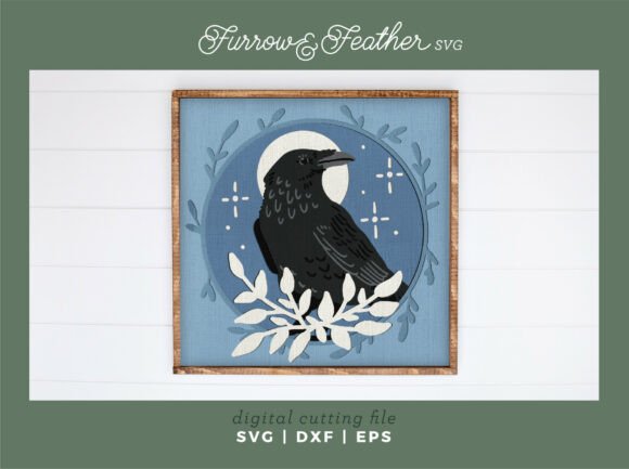 Raven Moon Shadow Box: 3D SVG for Halloween