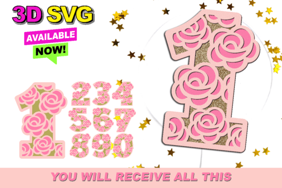 Roses Numbers 3D SVG: Stylish Shapes for Crafters