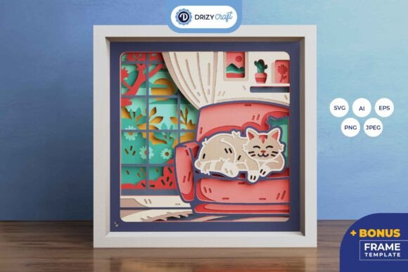 Sleeping Cat 3D SVG for Shadow Boxes