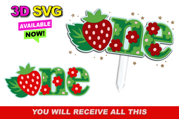 Strawberry Cake Topper 3D SVG for Birthdays