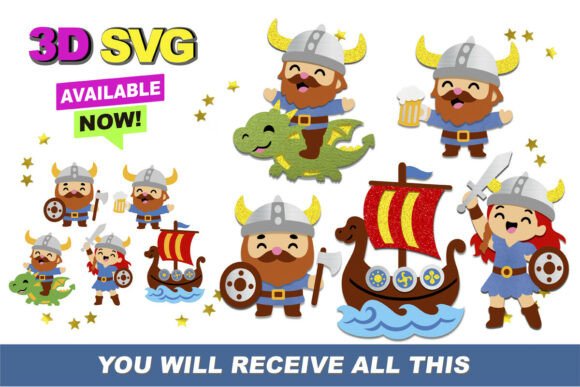 Viking Kawaii 3D SVG for Birthdays
