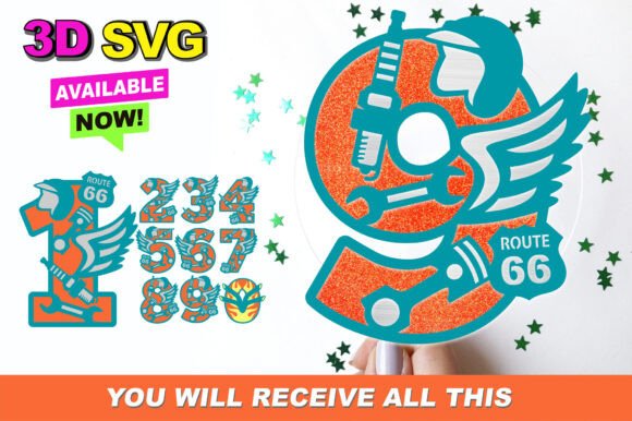 Vintage Motorcycle Numbers 3D SVG for Birthdays